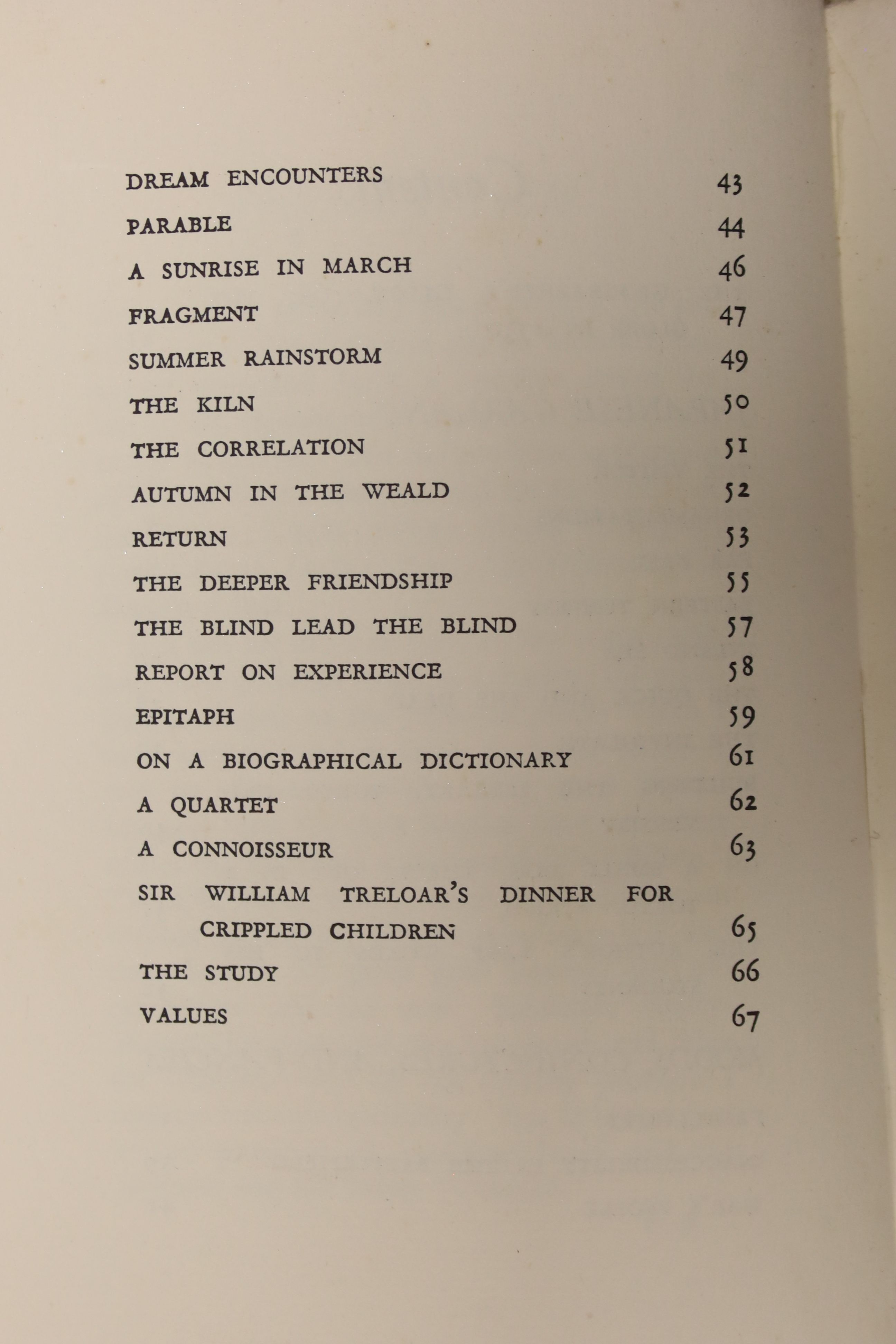 Blunden, Edmund, 'Near and Far, New Poems', 8vo hardback, (dj present, some tears to borders, plastic wrapped) inscribed 'To Robin 'Peggy' Unsted, on her intrepid journey to woodstock close, with blessings from Edmund Bl